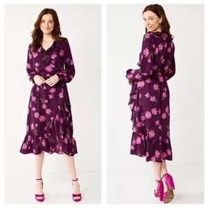 Draper James RSVP Floral Long Sleeve Ruffle Wrap Dress XS Cottagecore Romantic